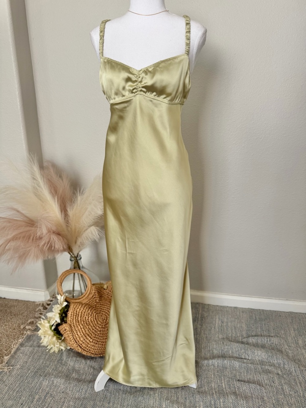 Zara - Wedding Guest - Satin Maxi Dress in Pastel Lime